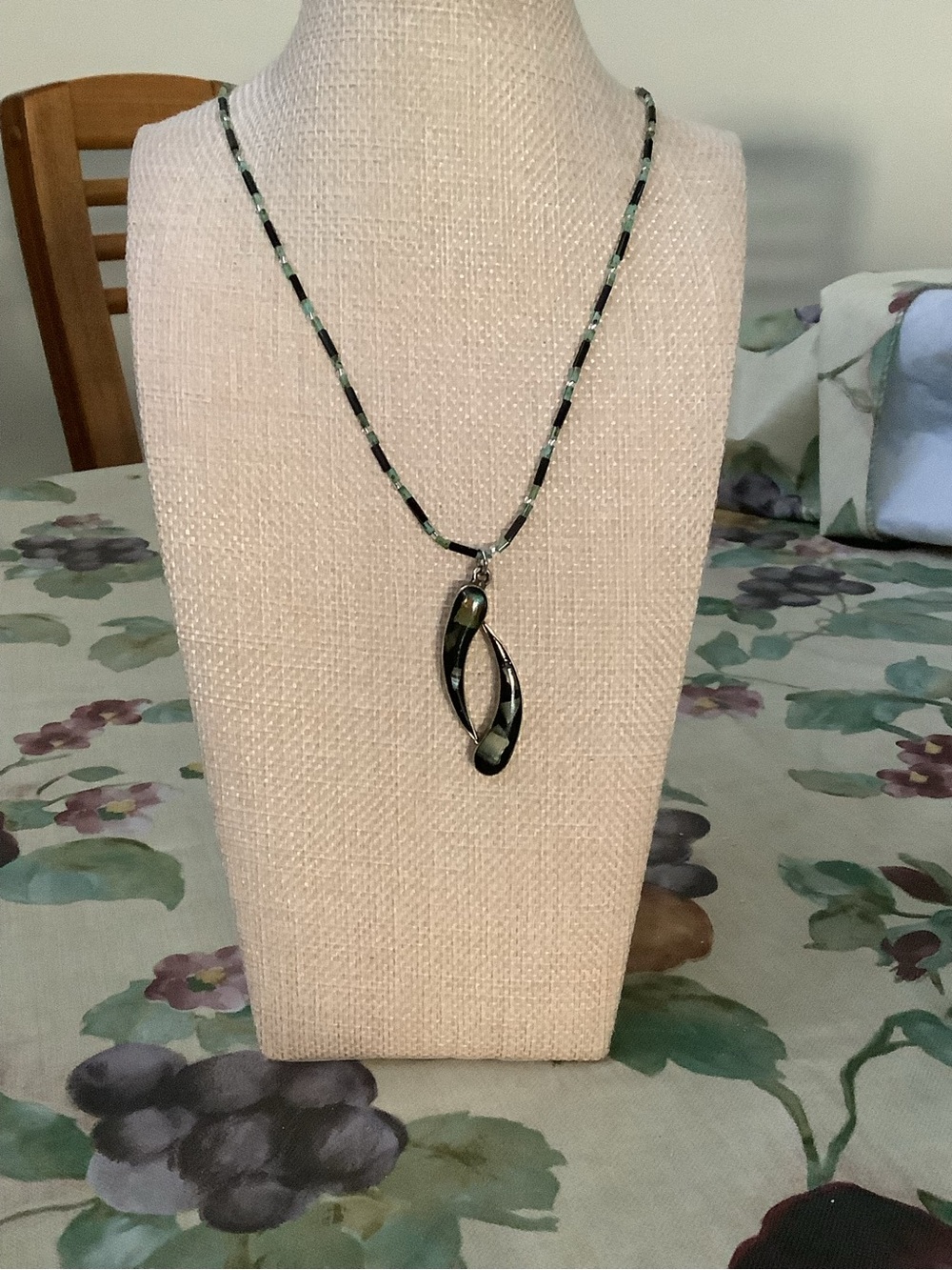 Women's Black and Green Pendant Necklace